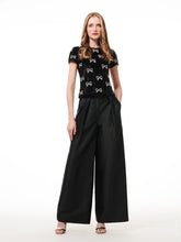 Load image into Gallery viewer, BLACK SHORT SLEEVE SEQUIN TEE WITH CRYSTAL BOWS
