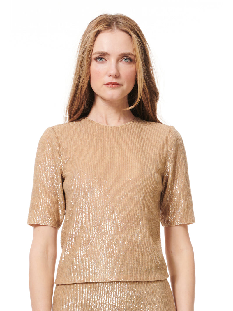 CHAMPAGNE SEQUIN CREW NECK TEE