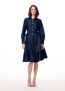TAFFETA BLOUSE WITH CRYSTAL BOW BUTTONS AND SASH IVORY