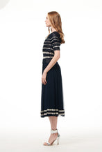 Load image into Gallery viewer, NAVY BEADED STRIPE ELBOW SLEEVE TOP
