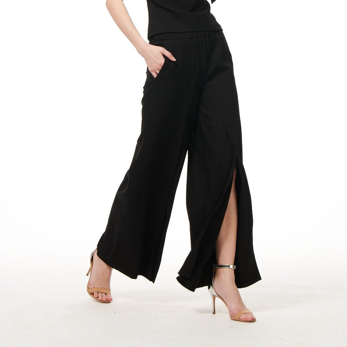 BLACK SPLIT LEG SPARKLE PANTS