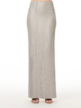 Load image into Gallery viewer, CRYSTALIZED STRETCH SEQUIN SILVER LONG PENCIL SKIRT
