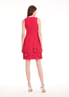 SLEEVELESS STRETCH CREPE DRESS WITH FLOWER APPLIQUE WATERMELON