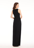 CREPE GOWN WITH APPLIQUE FLOWERS BLACK/ IVORY