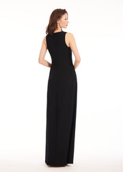 CREPE GOWN WITH APPLIQUE FLOWERS BLACK/ IVORY