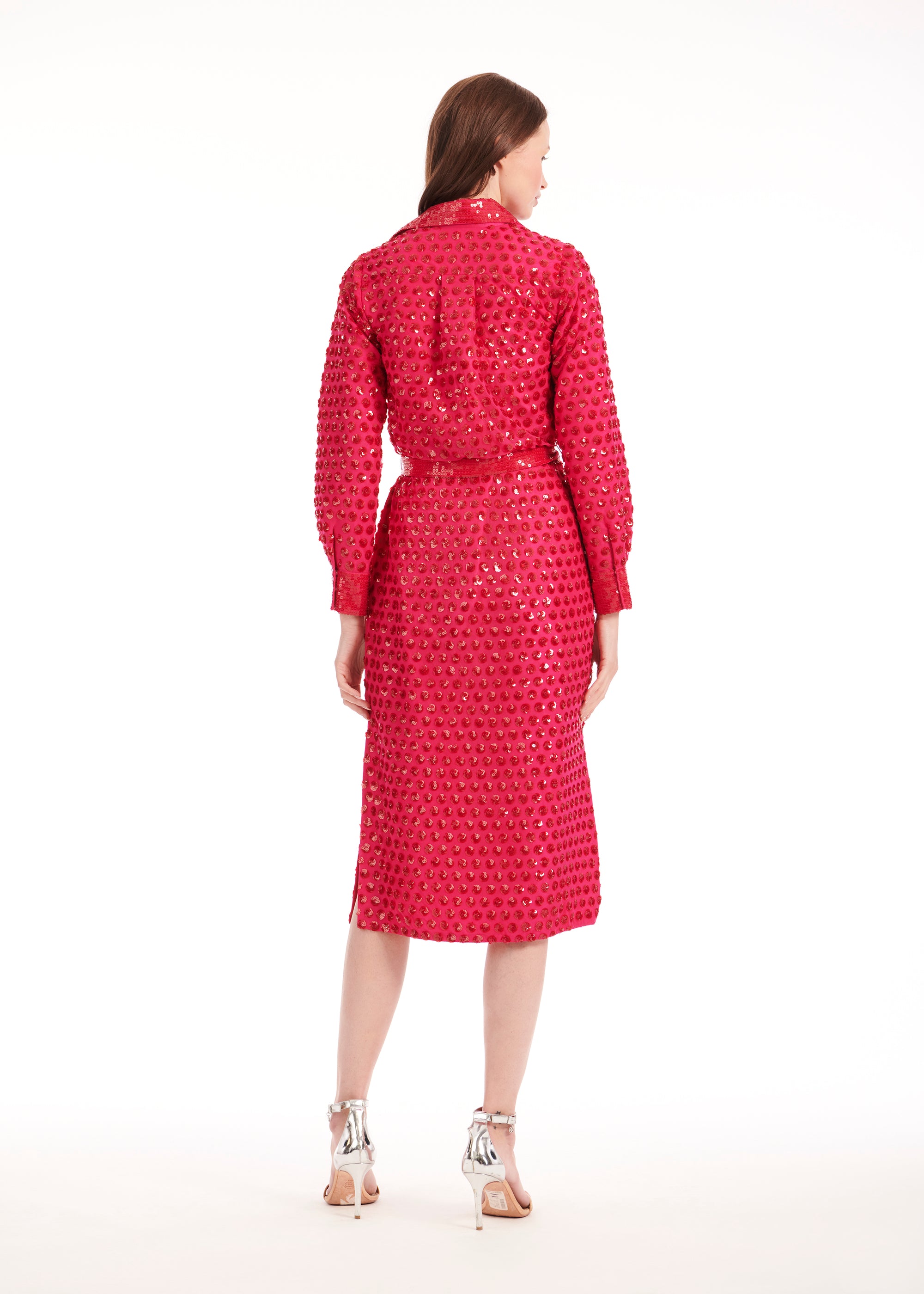 SEQUIN DOT MIDI SHIRT DRESS WATERMELON