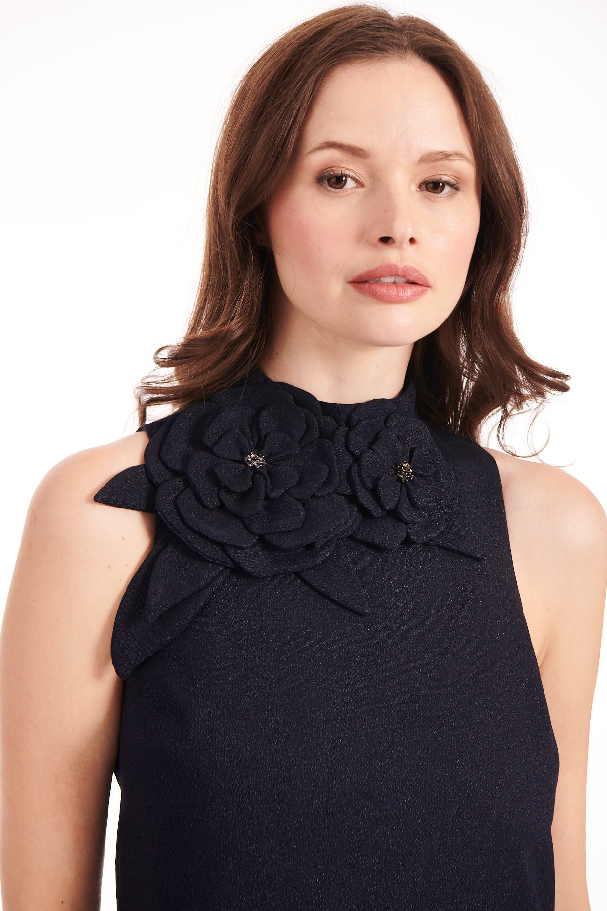 TAFFETA SLEEVELESS GOWN WITH FLOWERS BLUSH