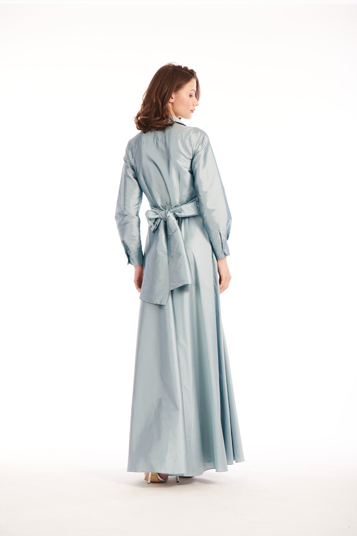 TAFFETA DOUBLE WRAP GOWN LIGHT BLUE