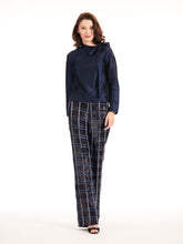 Load image into Gallery viewer, NAVY PLAID SEQUIN AND BEADED PANTS
