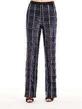 Load image into Gallery viewer, NAVY PLAID SEQUIN AND BEADED PANTS
