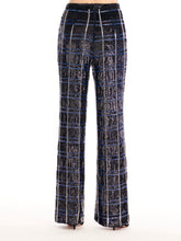 Load image into Gallery viewer, NAVY PLAID SEQUIN AND BEADED PANTS
