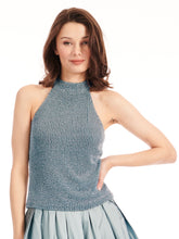 Load image into Gallery viewer, LIGHT BLUE PEARL ENCRUSTED SLEEVELESS MOCK NECK
