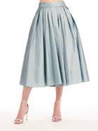 TEA LENGTH PLEATED SOFT TAFFETA MIDI SKIRT LIGHT BLUE