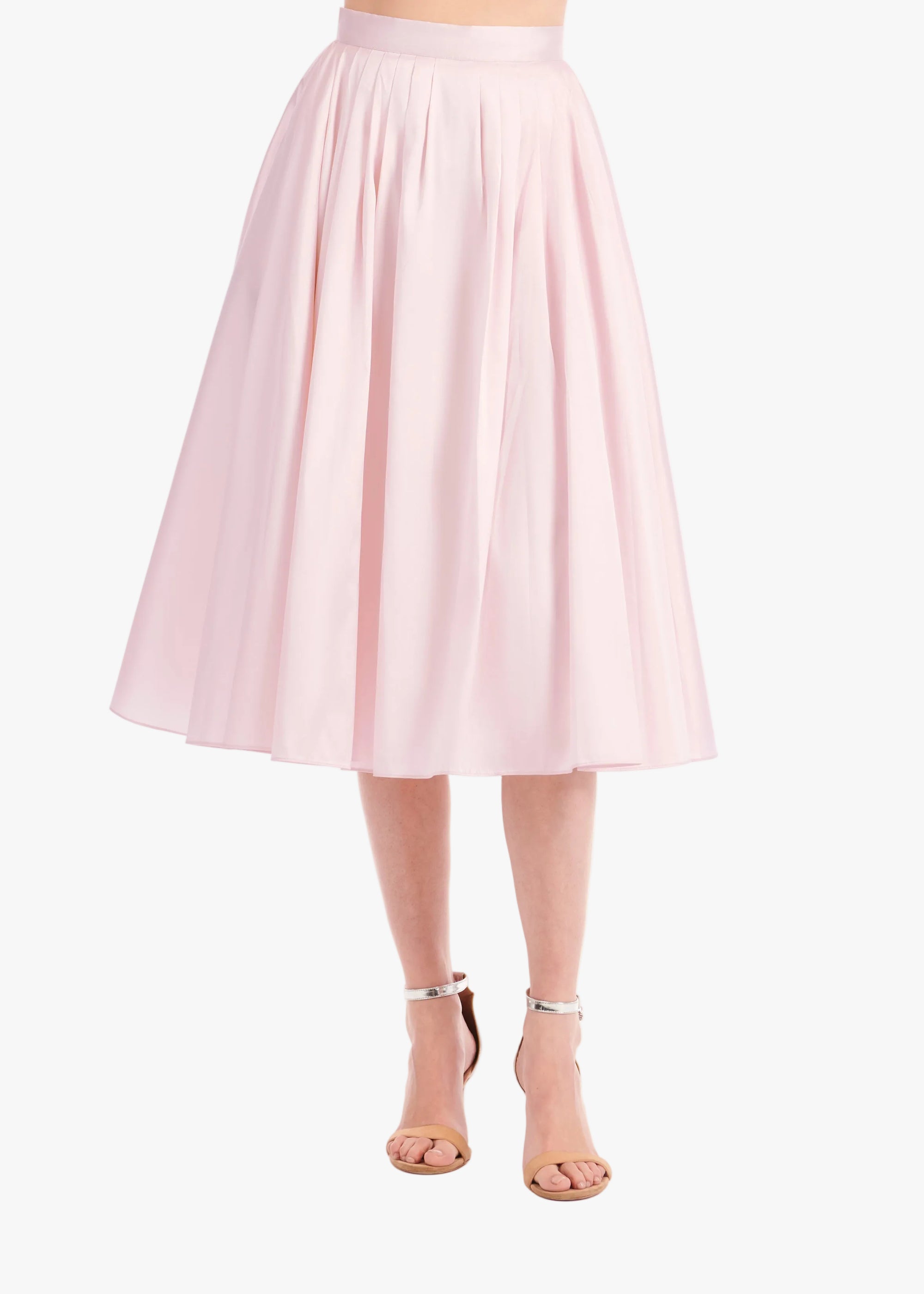TEA LENGTH PLEATED SOFT TAFFETA MIDI SKIRT BLUSH