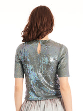 Load image into Gallery viewer, SUBLIME BLUE SEQUIN ELBOW SLEEVE TOP
