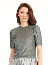 Load image into Gallery viewer, SUBLIME BLUE SEQUIN ELBOW SLEEVE TOP
