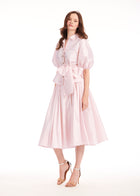 TAFFETA PUFF SLEEVE BLOUSE WITH CRYSTAL FLOWER BUTTONS BLUSH