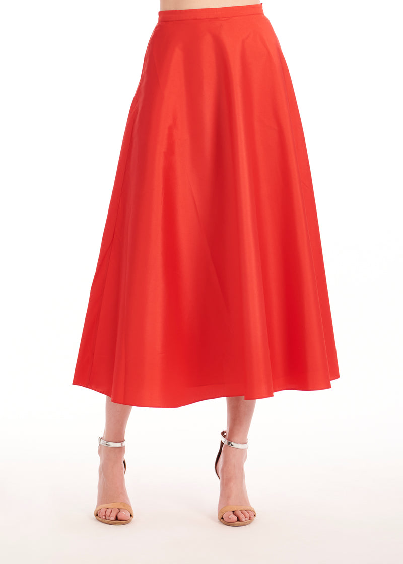 A-LINE TAFFETA MIDI SKIRT TOMATO