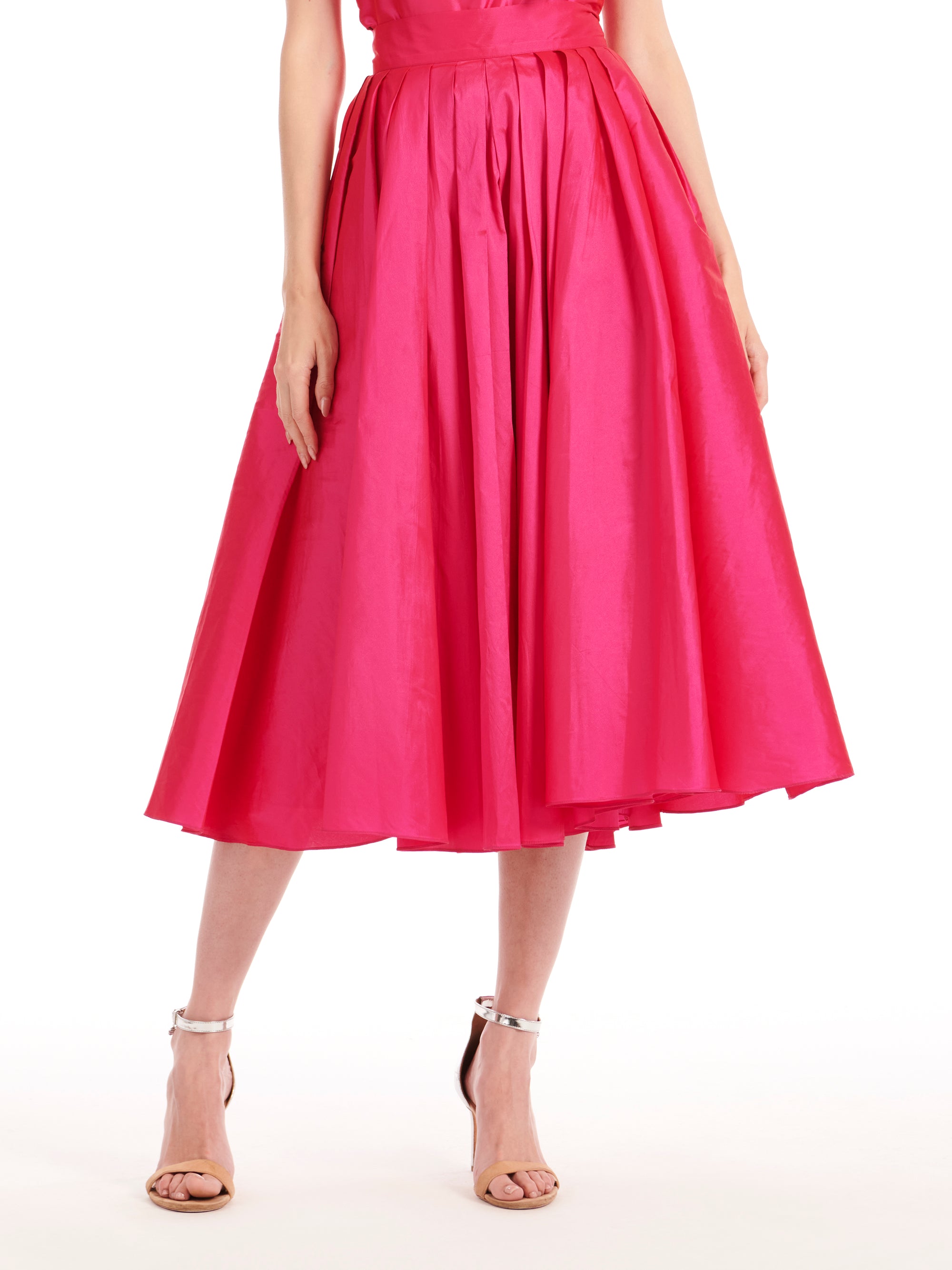 WATERMELON TAFFETA TEA LENGTH MIDI SKIRT