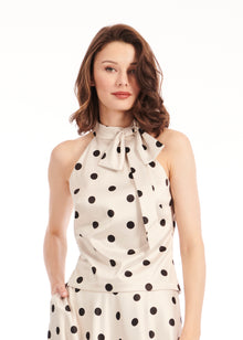 STRETCH SATIN DOT SLEEVELESS TOP