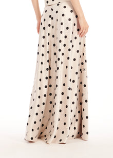 STRETCH SATIN DOT A-LINE LONG SKIRT