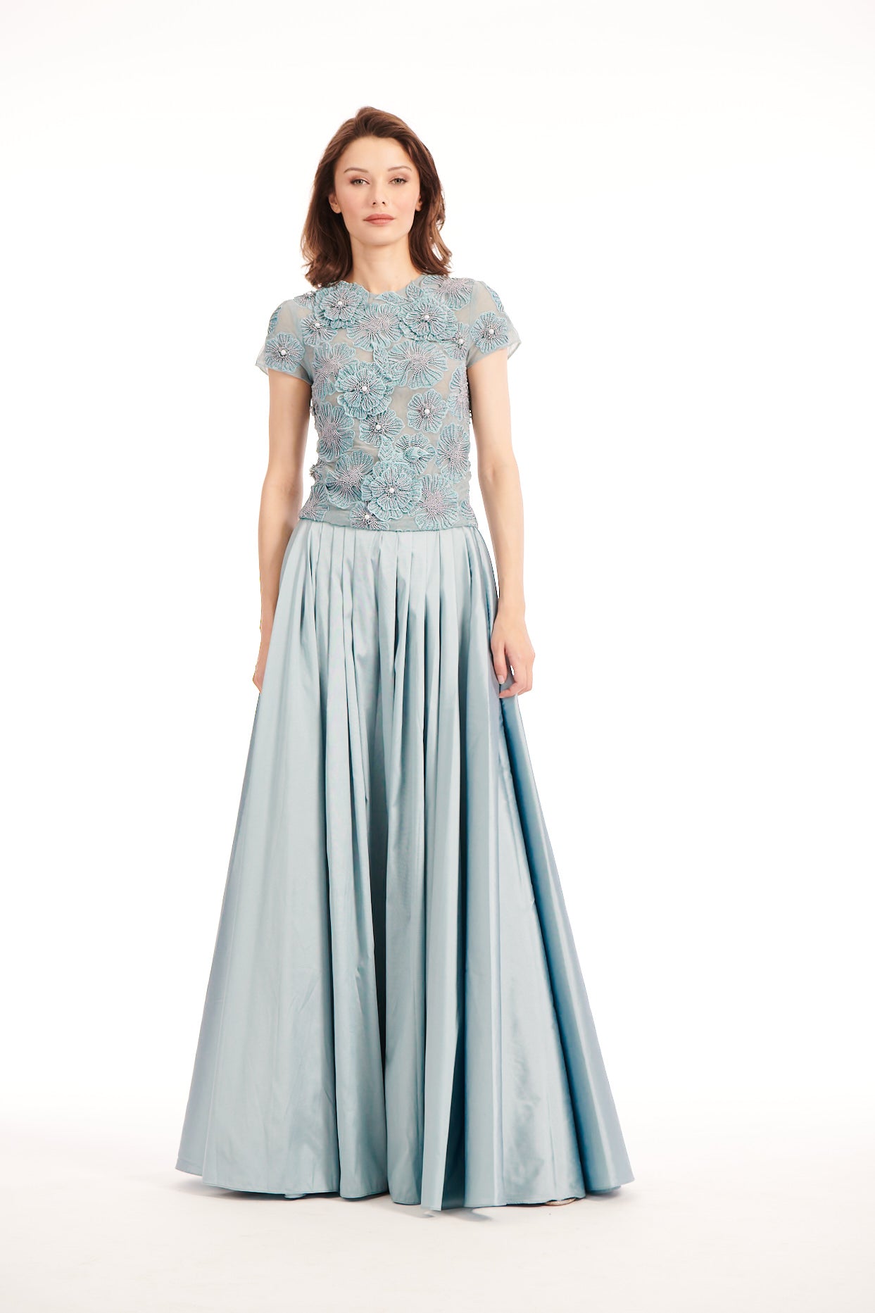 PLEATED SOFT TAFFETA BALLGOWN SKIRT LIGHT BLUE