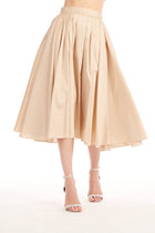 TEA LENGTH PLEATED SOFT TAFFETA MIDI SKIRT CHAMPAGNE