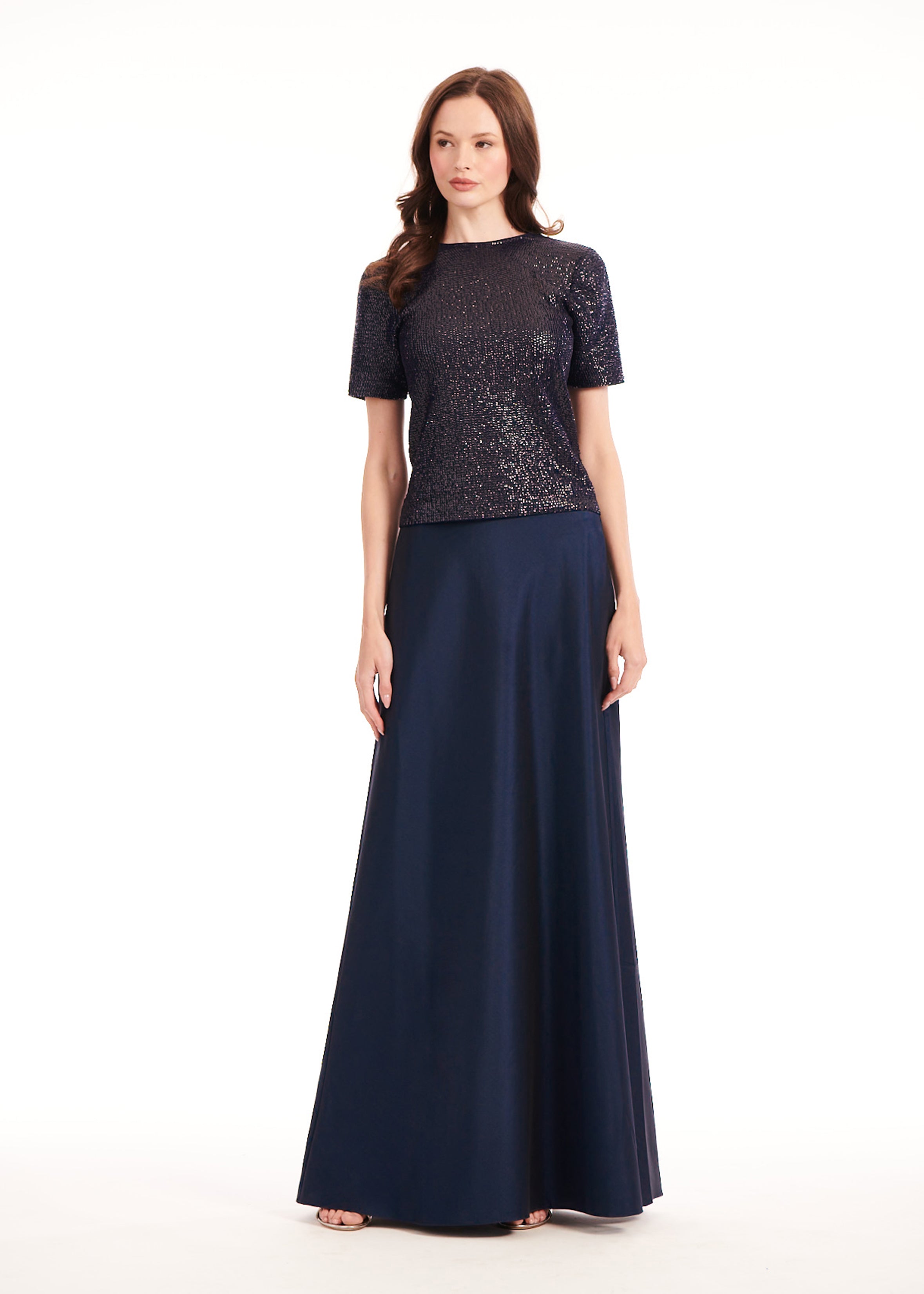 TAFFETA BIAS LONG SKIRT NAVY | Emily Shalant