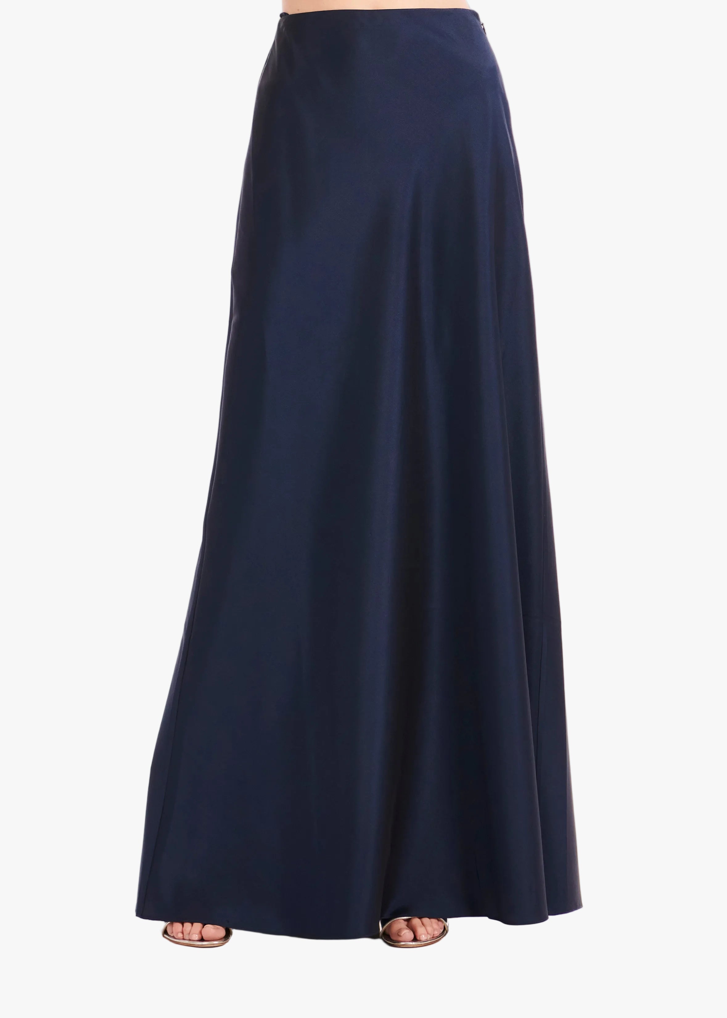 TAFFETA BIAS LONG SKIRT NAVY | Emily Shalant
