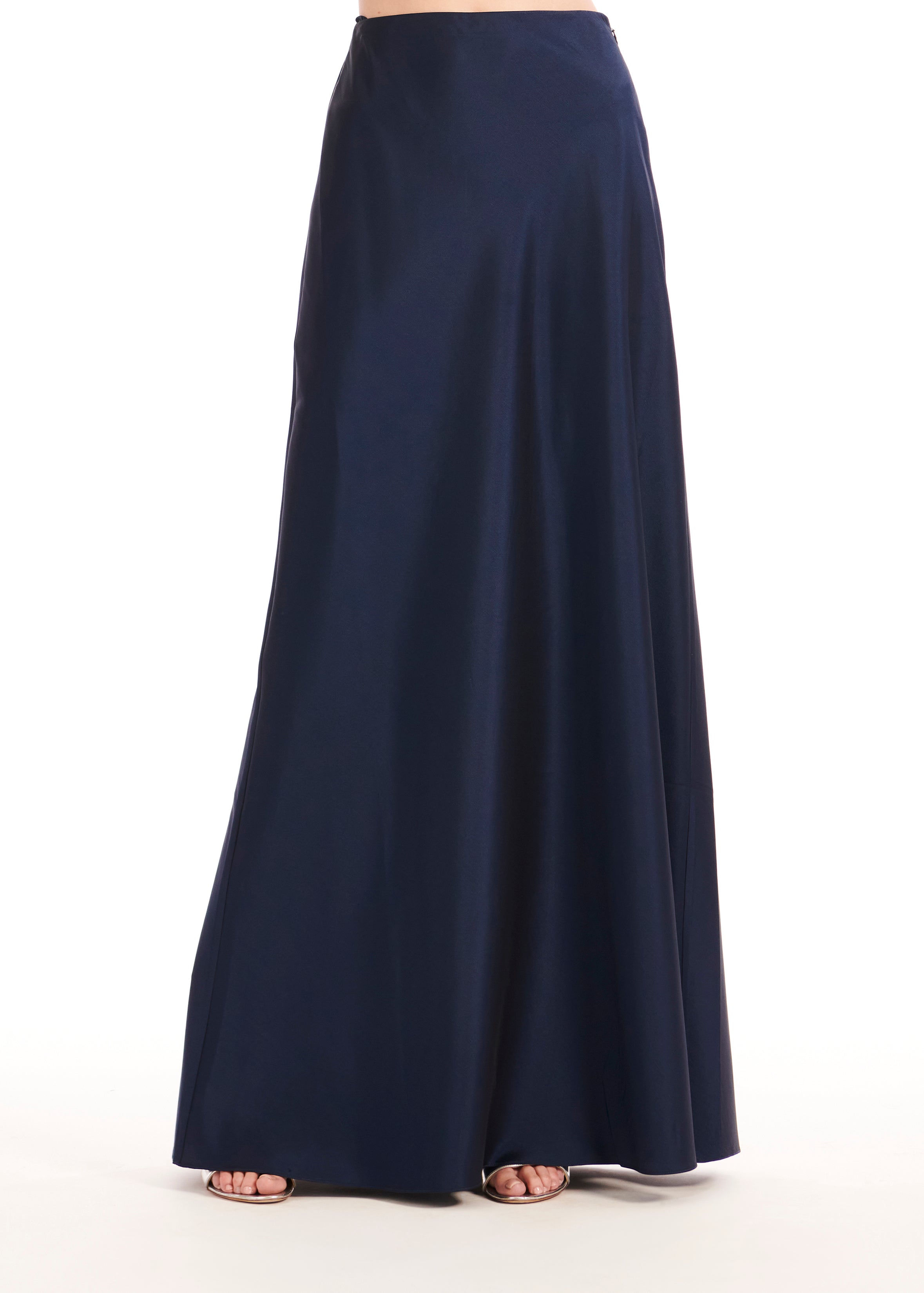 TAFFETA BIAS LONG SKIRT NAVY