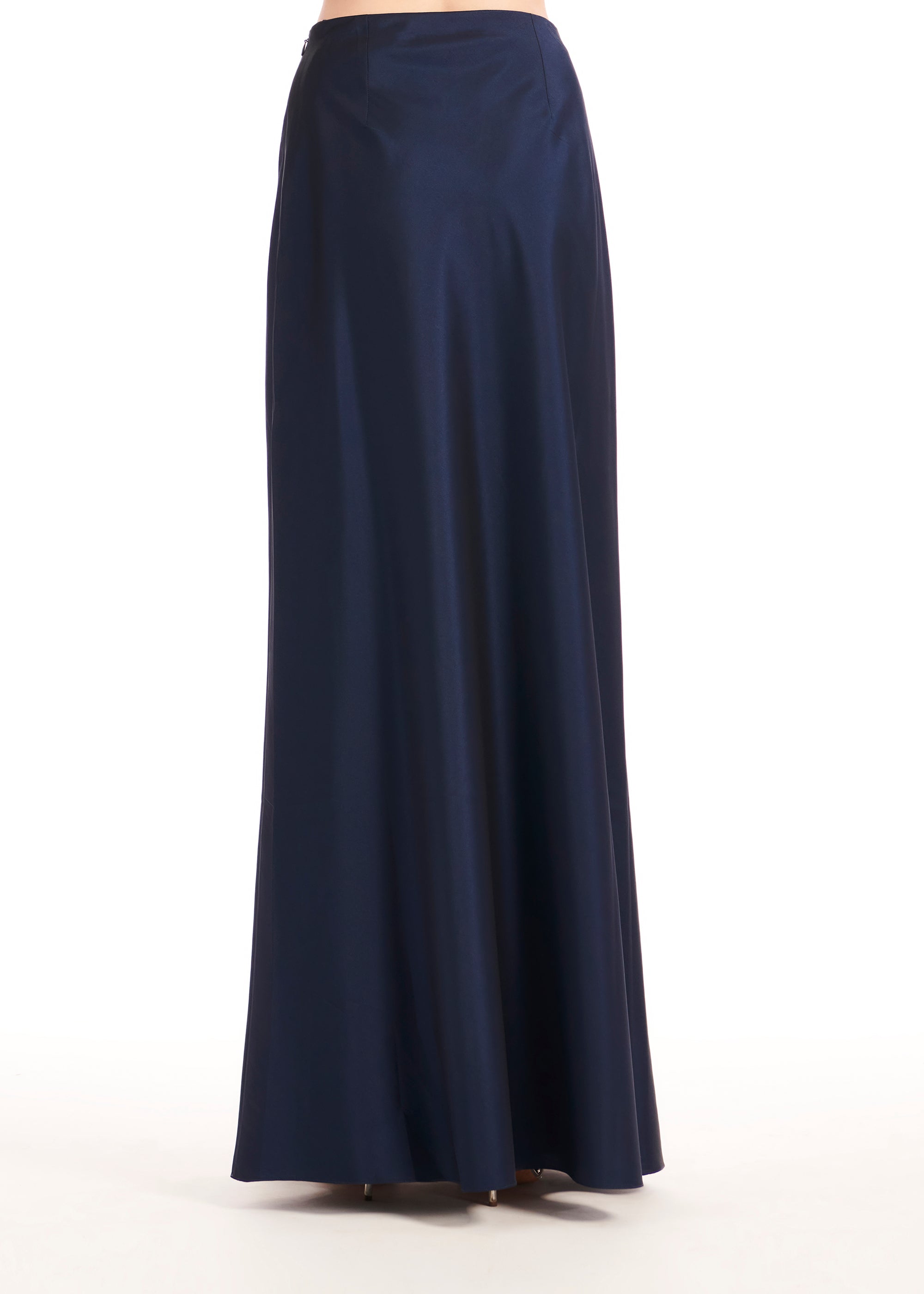 TAFFETA BIAS LONG SKIRT NAVY