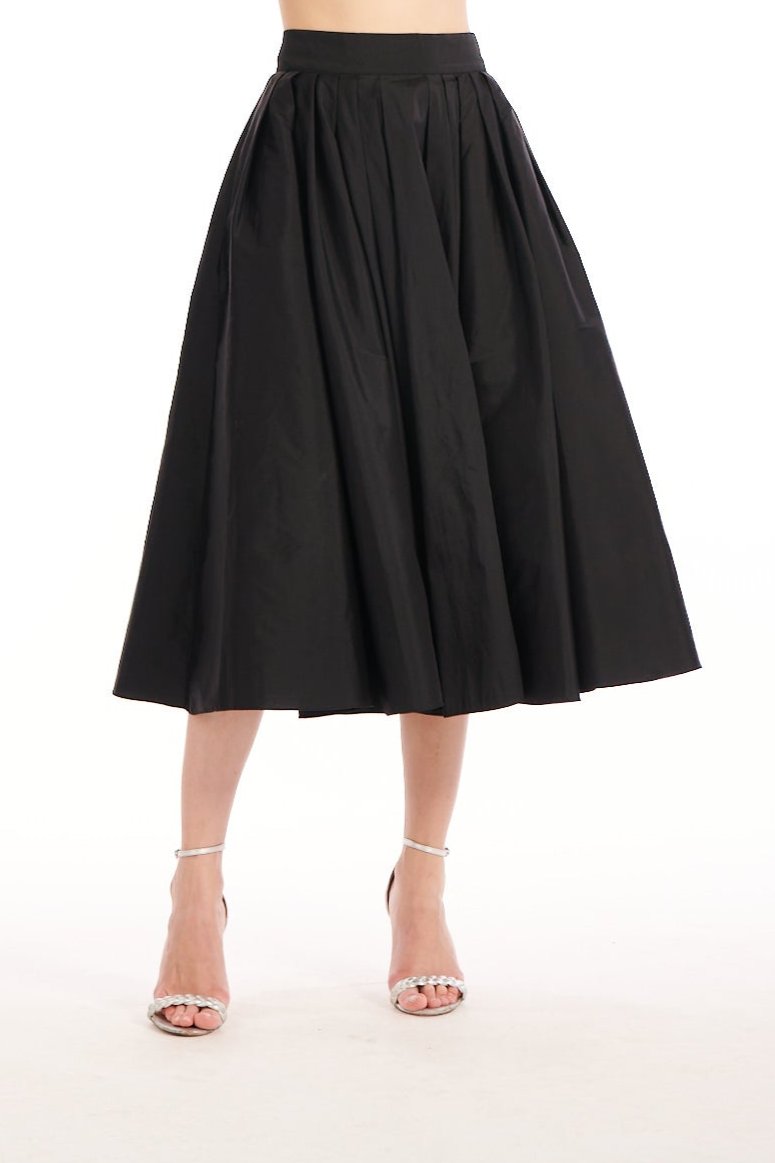 TEA LENGTH PLEATED SOFT TAFFETA MIDI SKIRT CHAMPAGNE