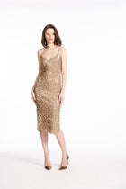 HAND BEADED SOFT METALLIC SLIP DRESS IN SUBTLE ANIMAL