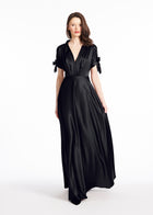 STRETCH SATIN VNECK GOWN BLACK