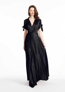 STRETCH SATIN VNECK GOWN BLACK