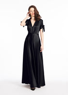 STRETCH SATIN VNECK GOWN BLACK