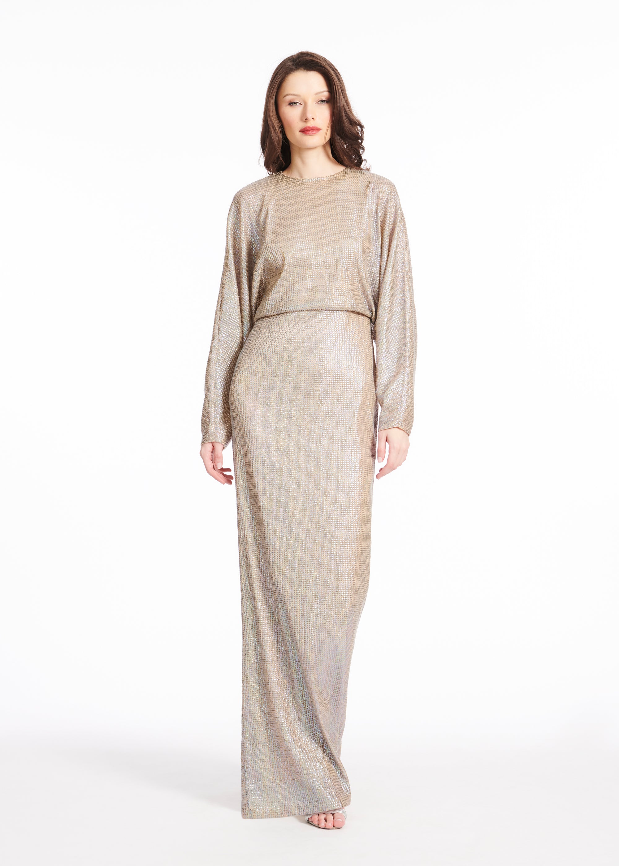 DOME SEQUIN DOLMAN SLEEVE BLOUSON GOWN SANDSTONE