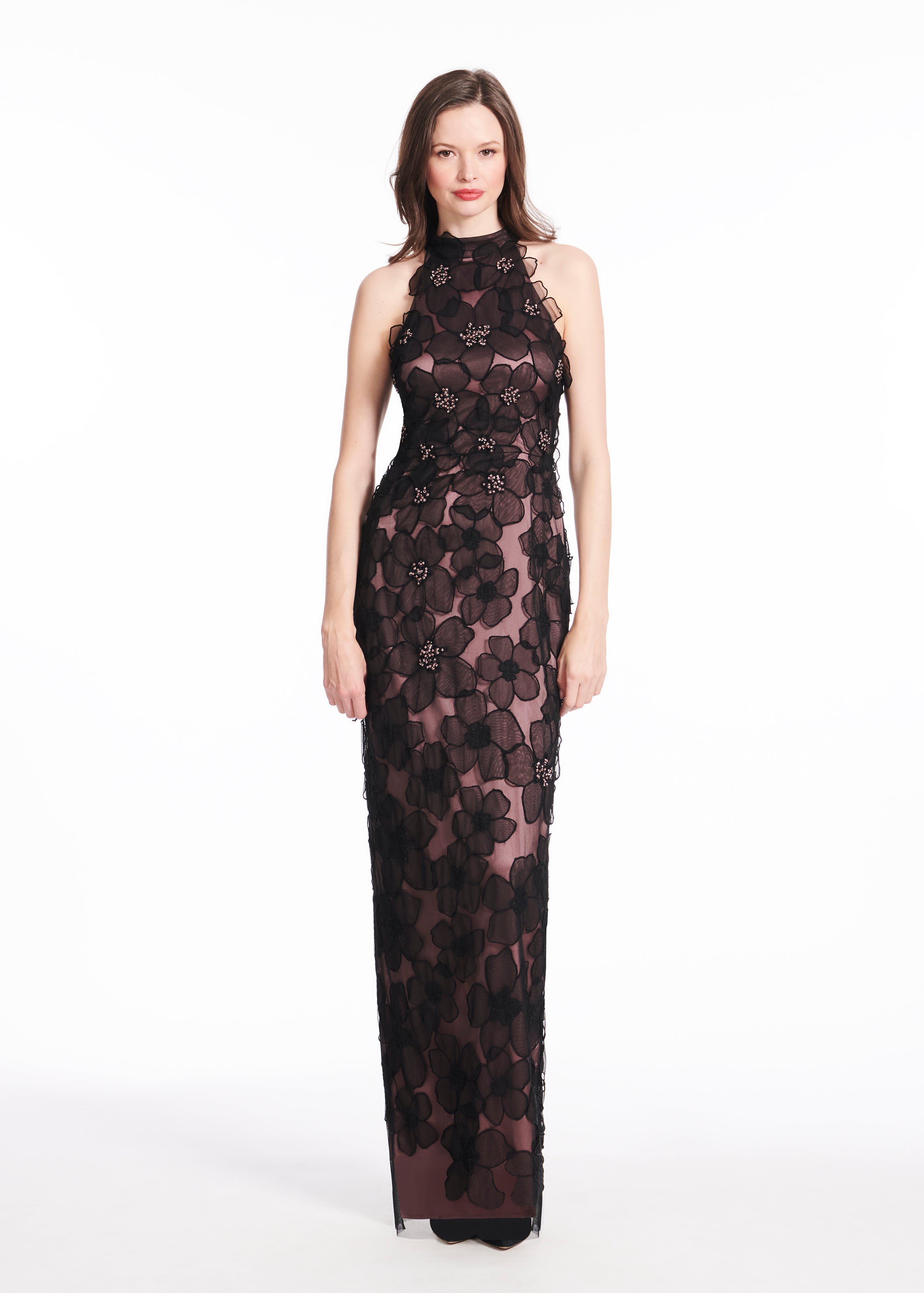 DELICATE FLOWER MOCK NECK GOWN