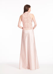 PEARL FLOWER MOCK NECK TOP BLUSH