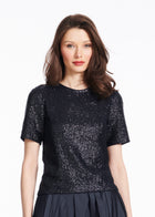 NAVY STRETCH SEQUIN TEE