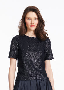 NAVY STRETCH SEQUIN TEE