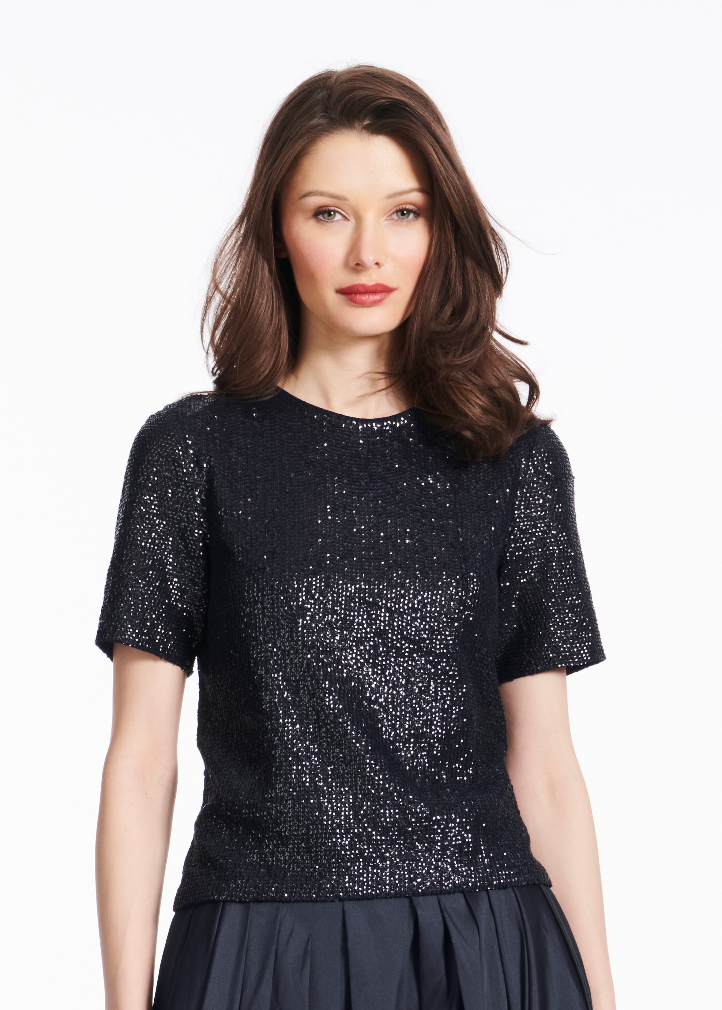 NAVY STRETCH SEQUIN TEE