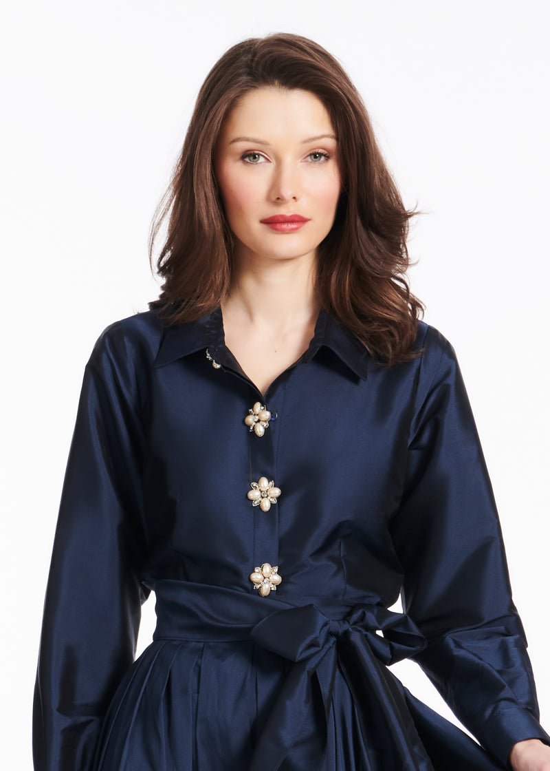 SOFT TAFFETA PLEATED BALLGOWN SKIRT NAVY