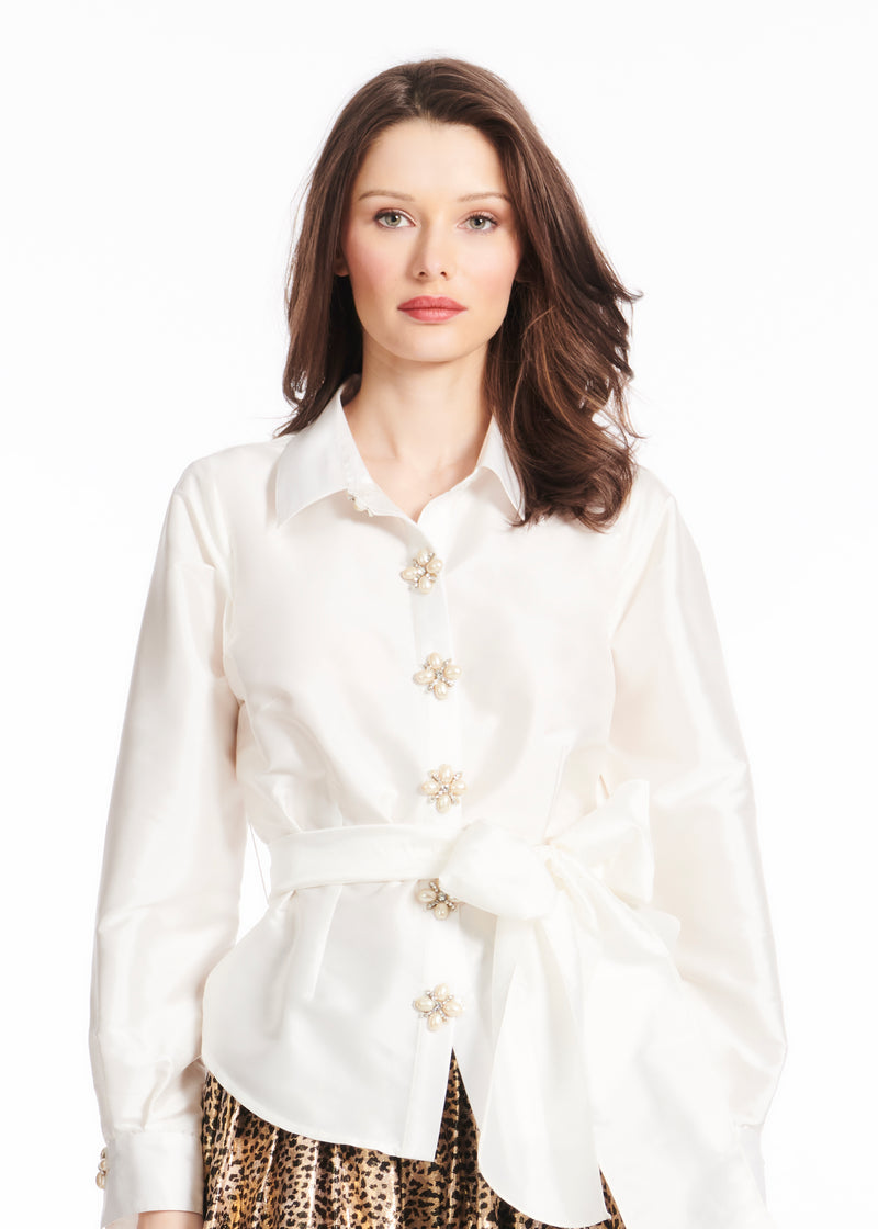 TAFFETA BLOUSE WITH RENAISSANCE PEARL BUTTONS IVORY