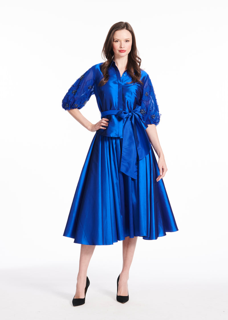 SOFT TAFFETA TEA LENGTH SKIRT ROYAL