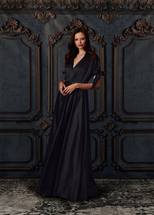 STRETCH SATIN VNECK GOWN BLACK