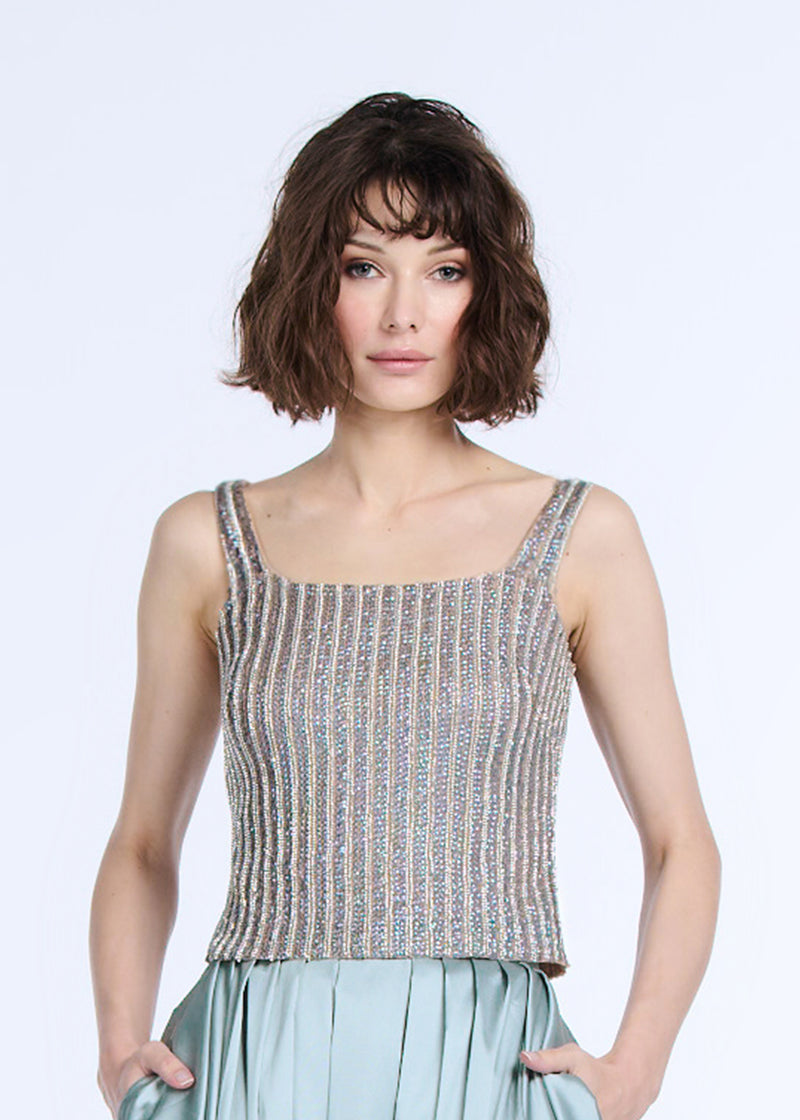 CRYSTAL SQUARE NECK TOP IN DIAMOND