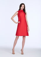 TAFFETA A-LINE DRESS WITH FLOWERS TOMATO