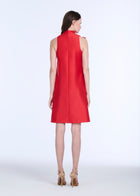 TAFFETA A-LINE DRESS WITH FLOWERS TOMATO