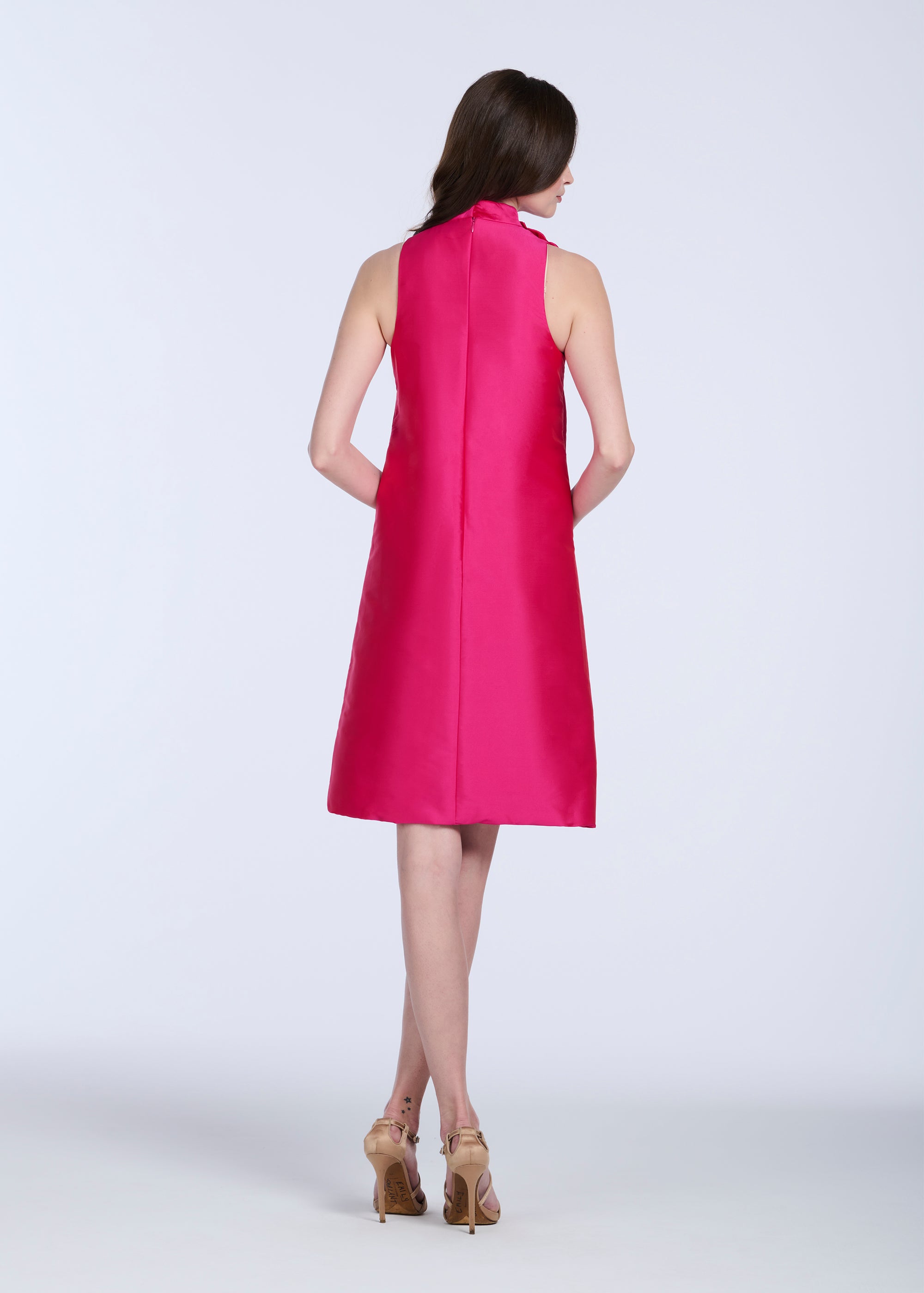 TAFFETA A-LINE DRESS WITH FLOWERS WATERMELON
